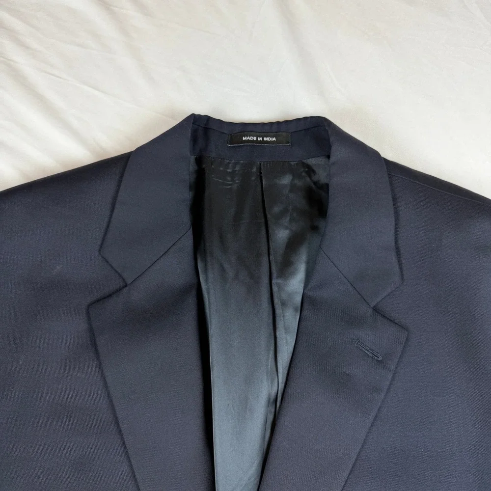 Chaps Mens Navy Blue 100% Wool Blazer Gold Crest Buttons Sport Coat 46L